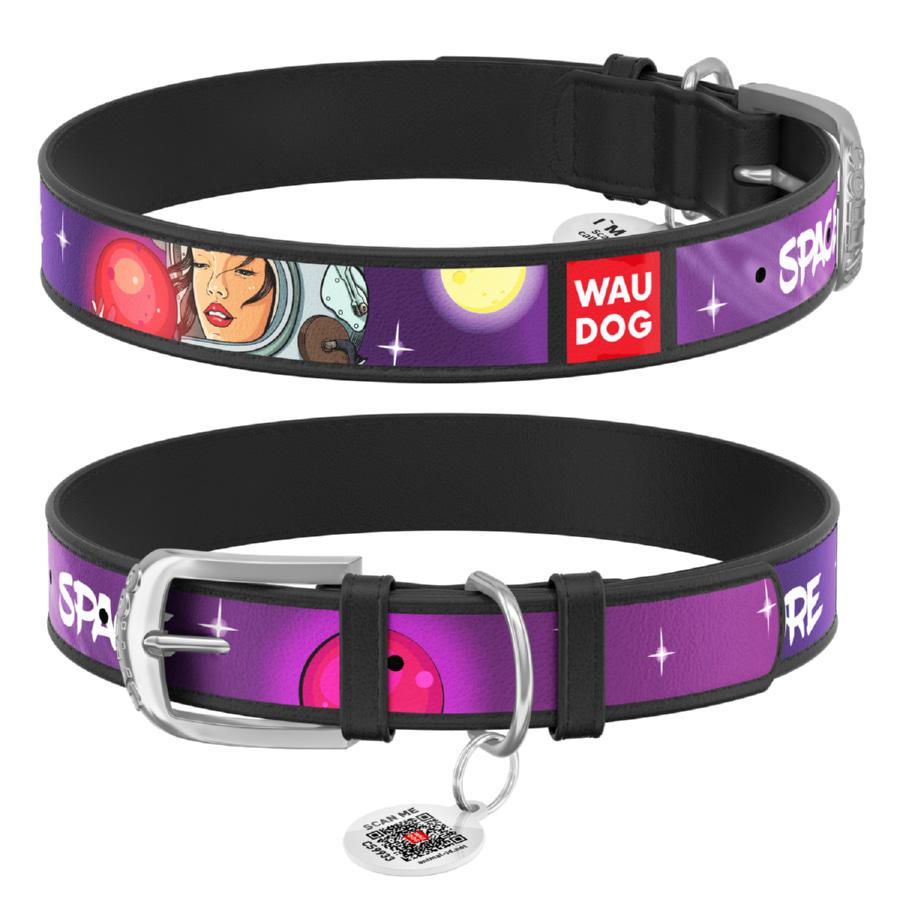 Ошейник для собак кожаный Waudog Design Больше космоса с QR паспортом L