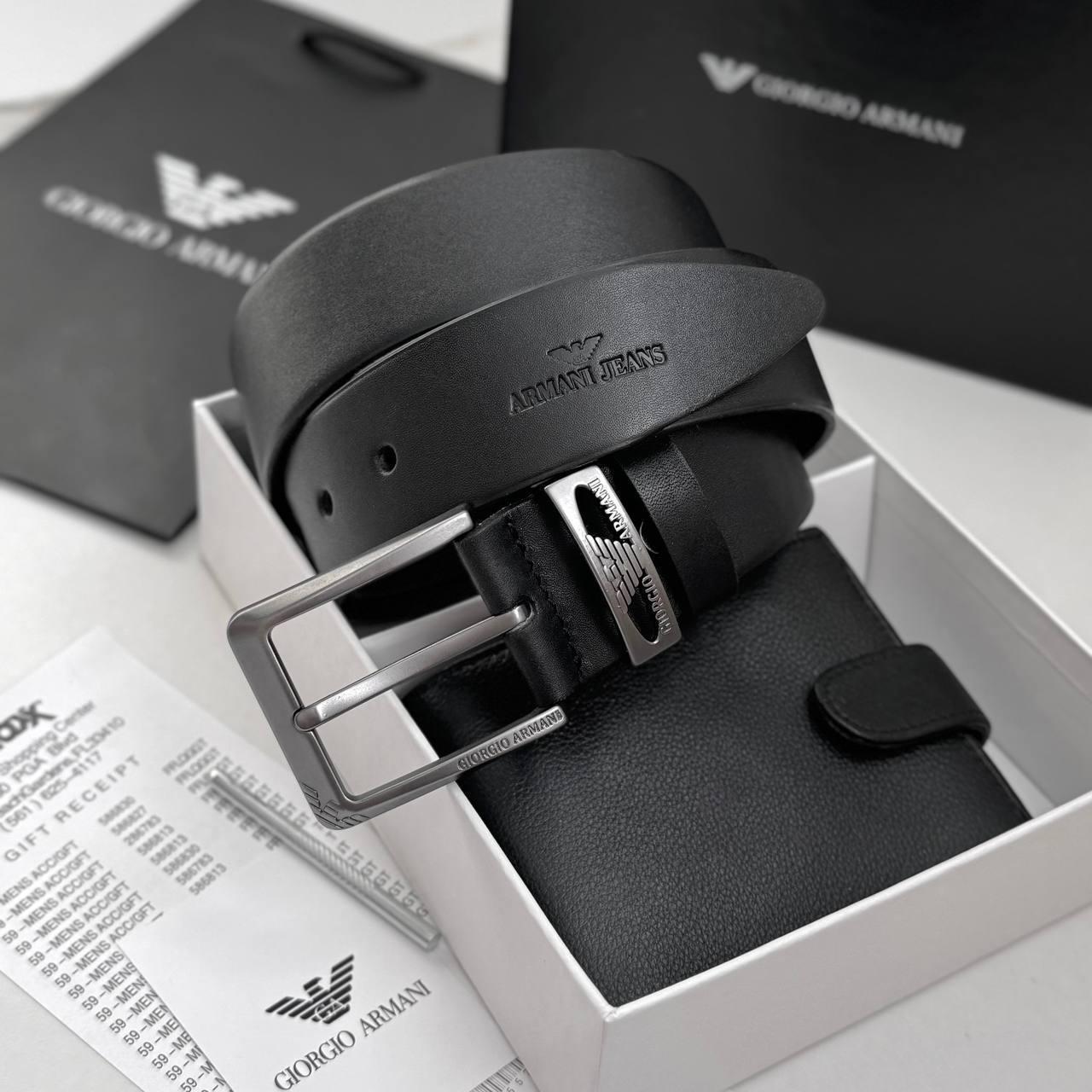Подарочный набор Armani мужской портмоне и ремень (113 PTR)