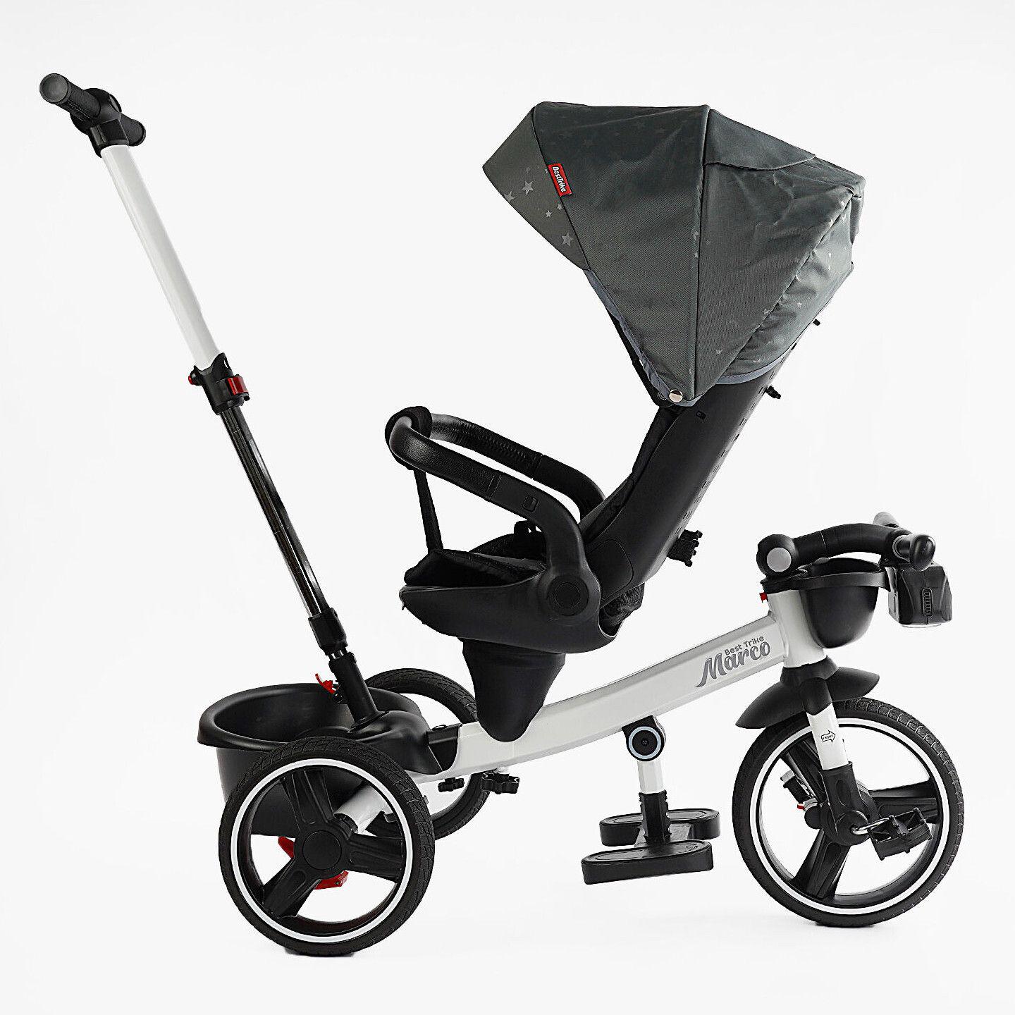 Велосипед дитячий триколісний Best Trike Marco 9155 PU складане кермо музична фара з батьківською ручкою Хакі (603-85) - фото 6