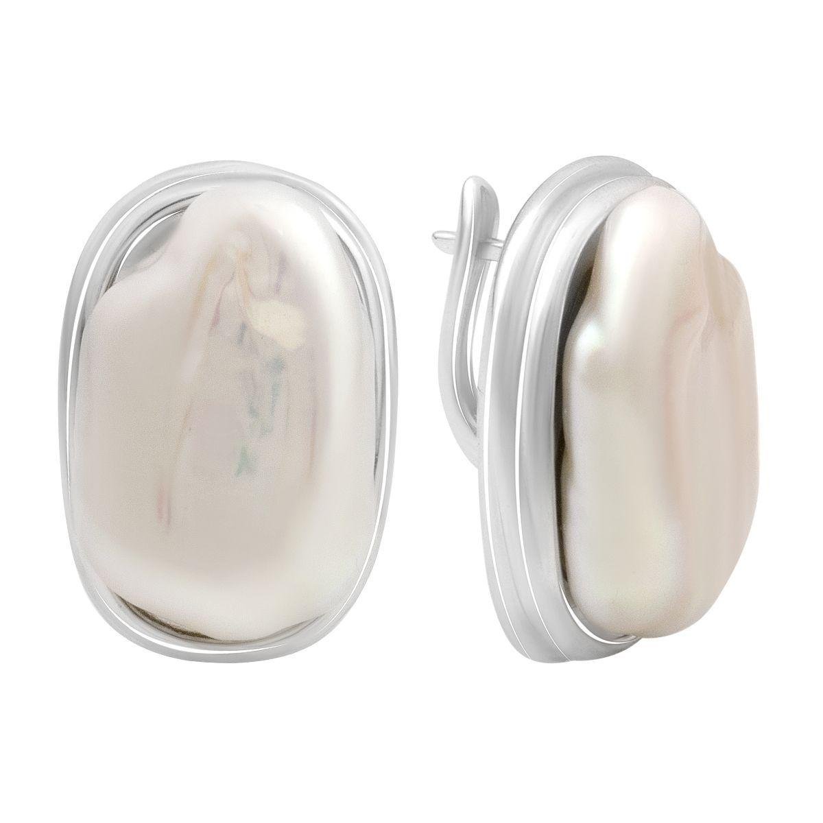 Серьги серебряные с барочным жемчугом овальной формы