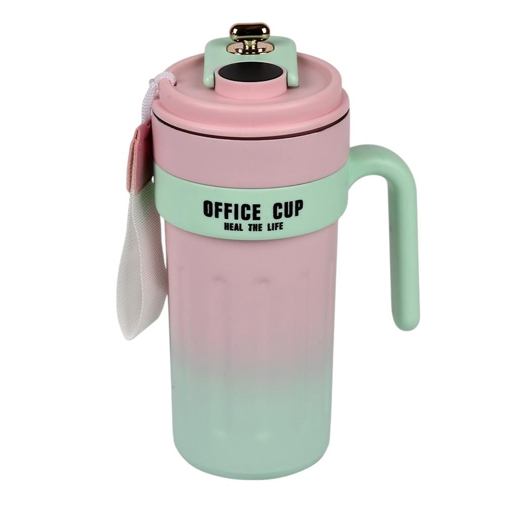 Термокружка Office cup с индикатором температуры и ручкой 650 мл Розовый с салатовым (MT-5344)
