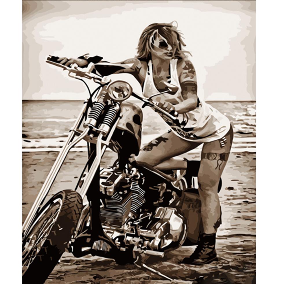 Картина по номерам Strateg Премиум Девушка возле байка 40x50 см (HH074)