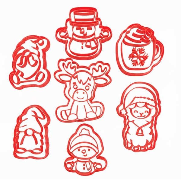 Набор двойных новогодних форм для печенья с тиснением 7 шт. (4198)