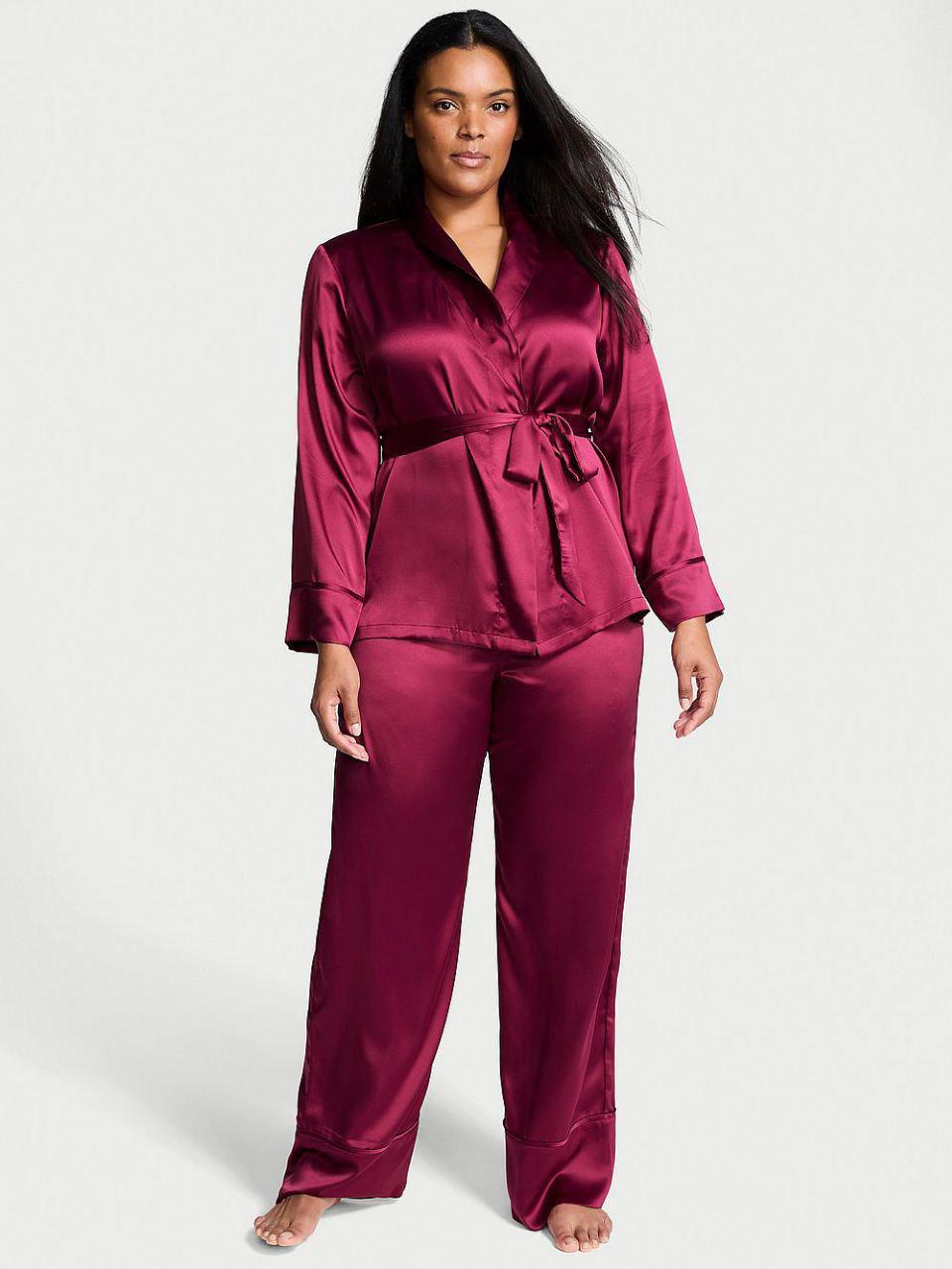 Піжама сатинова блуза/штани Victoria's Secret Dream Satin Wrap Top Long Pajama Set M Бордовий (26811421D)