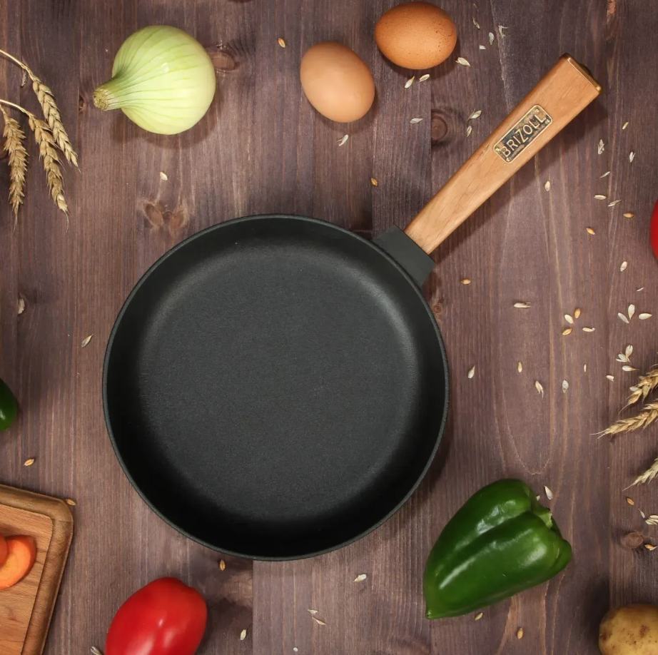 Сковорода чугунная Brizoll Optima классическая удобная 280х40 мм Черный (O2840-P)
