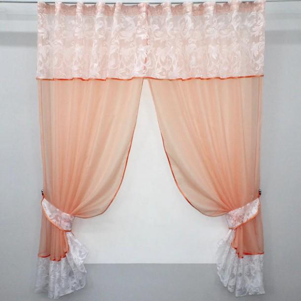 Шторки с ламбрекеном на кухню/балкон 270х170 см Персиковый/Белый (085к)