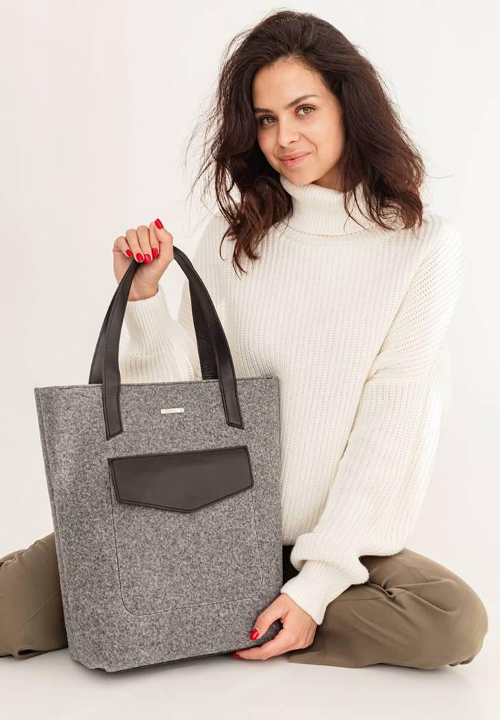 Жіноча сумка фетрова Шоппер D.D. зі шкіряними вставками Чорний (A-026372) Жіноча сумка фетрова Шоппер D.D. зі шкіряними вставками Чорний (A-026372)