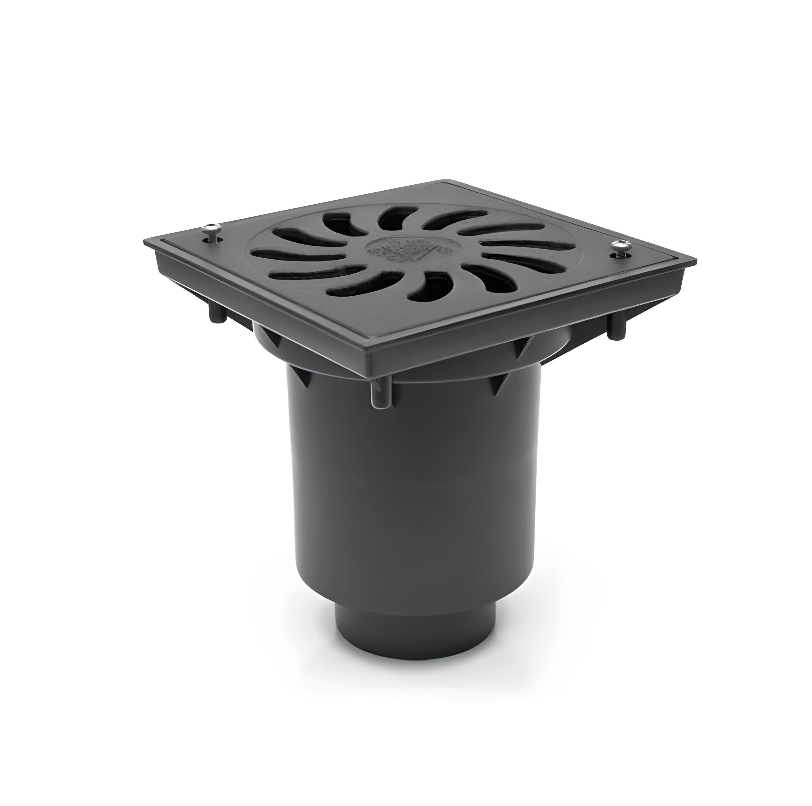 Трап МСН для улицы и парковки с пластиковой решеткой 245х245 мм и вертикальным подключением DN110 мм/160 мм (328Pz)