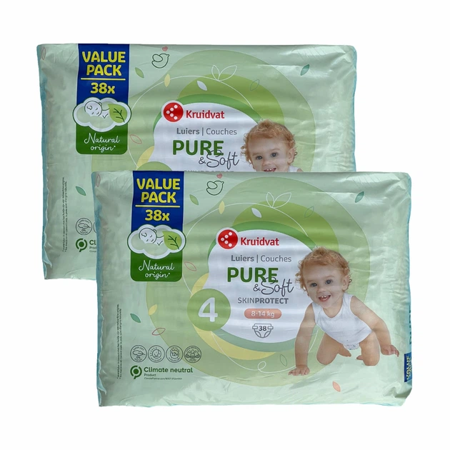 Підгузки дитячі Kruidvat Pure&Soft 4 8-14 кг 76 шт. (79785355) Підгузки дитячі Kruidvat Pure&Soft 4 8-14 кг 76 шт. (79785355)