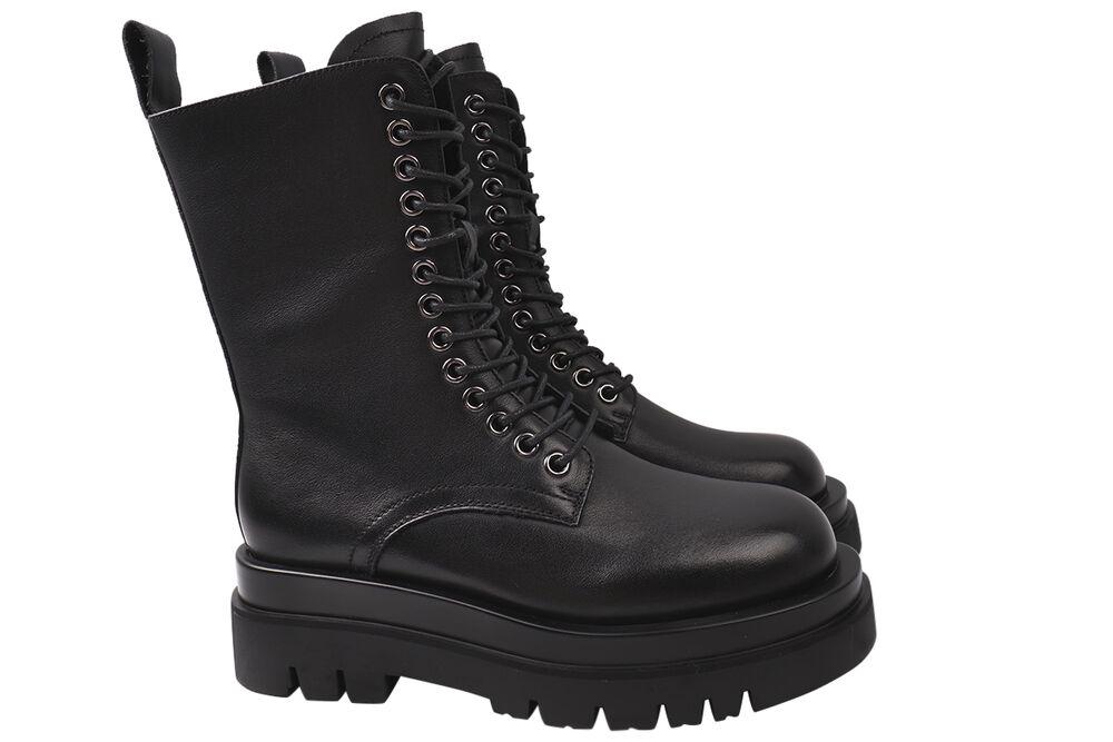 Ботинки женские Arees из кожи на платформе на шнуровке высокие р. 39 Черный (62-21DHC)