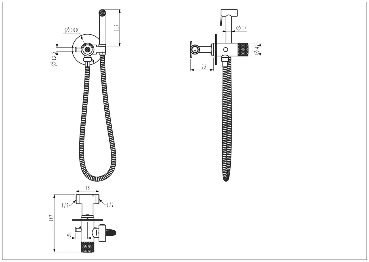 Гигиенический душ скрытого монтажа Gappo G7288-6 с крючком Черный (G7288-6) - фото 6 Гигиенический душ скрытого монтажа Gappo G7288-6 с крючком Черный (G7288-6) - фото 6