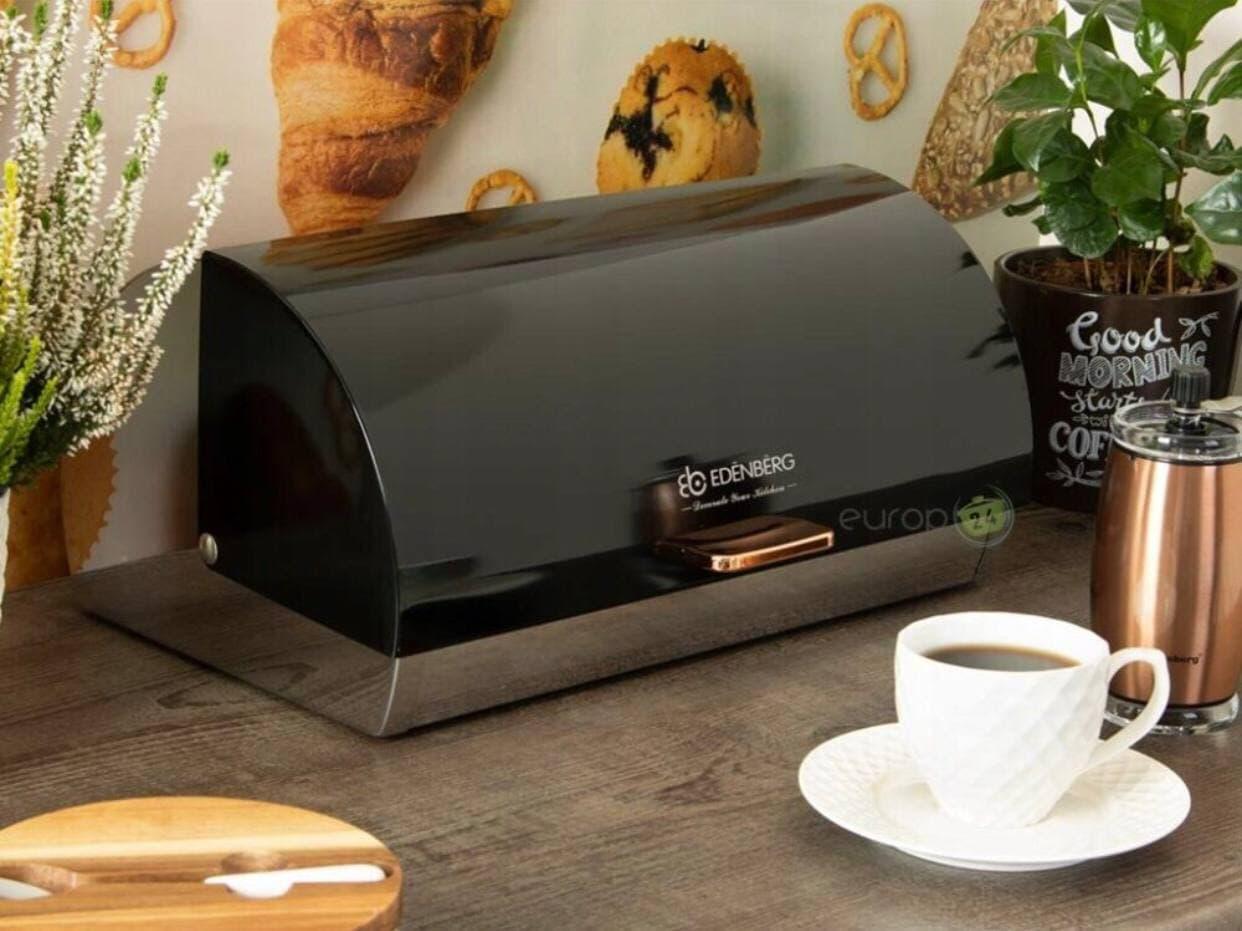 Хлебница Edenberg из нержавеющей стали с откидной крышкой 38x28x19 см Черный (EB-113)