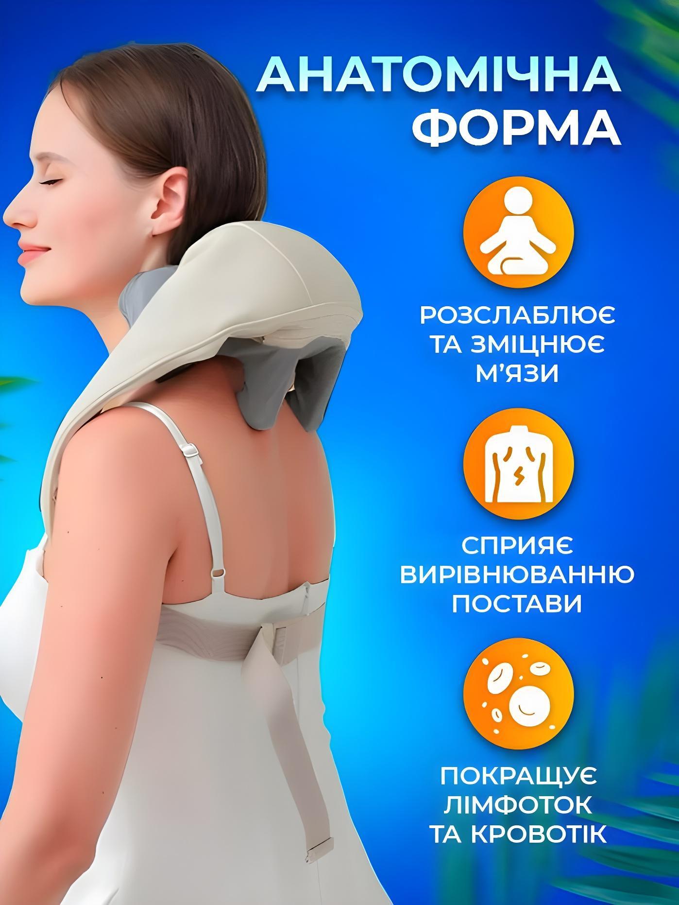 Масажер для спини та шиї електричний масажер бездротовий з інфрачервоним підігрівом Сірий із синім (476540464) - фото 8