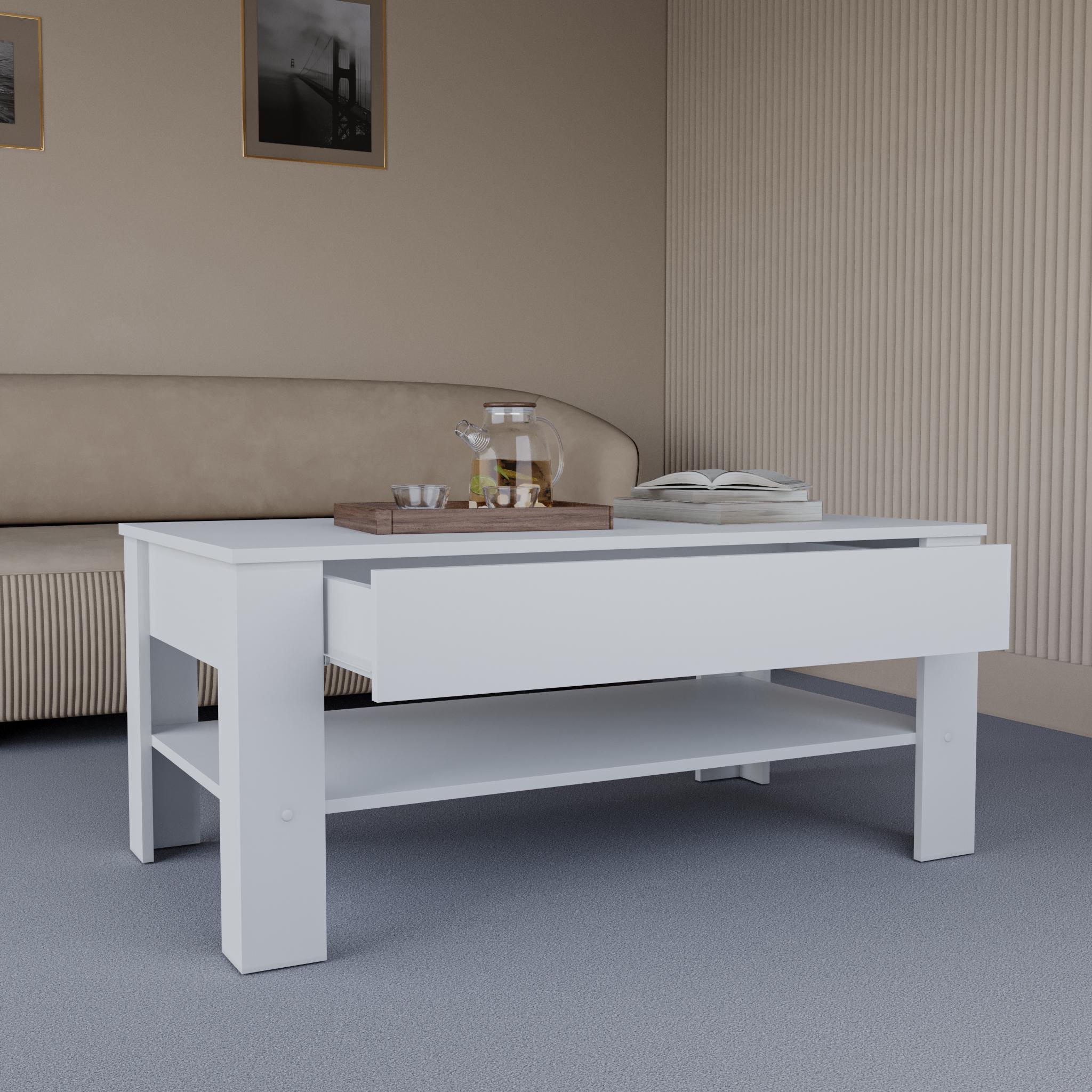 Журнальный стол с ящиком 1100x650x480 мм Белый (A-35) - фото 2 Журнальный стол с ящиком 1100x650x480 мм Белый (A-35) - фото 2