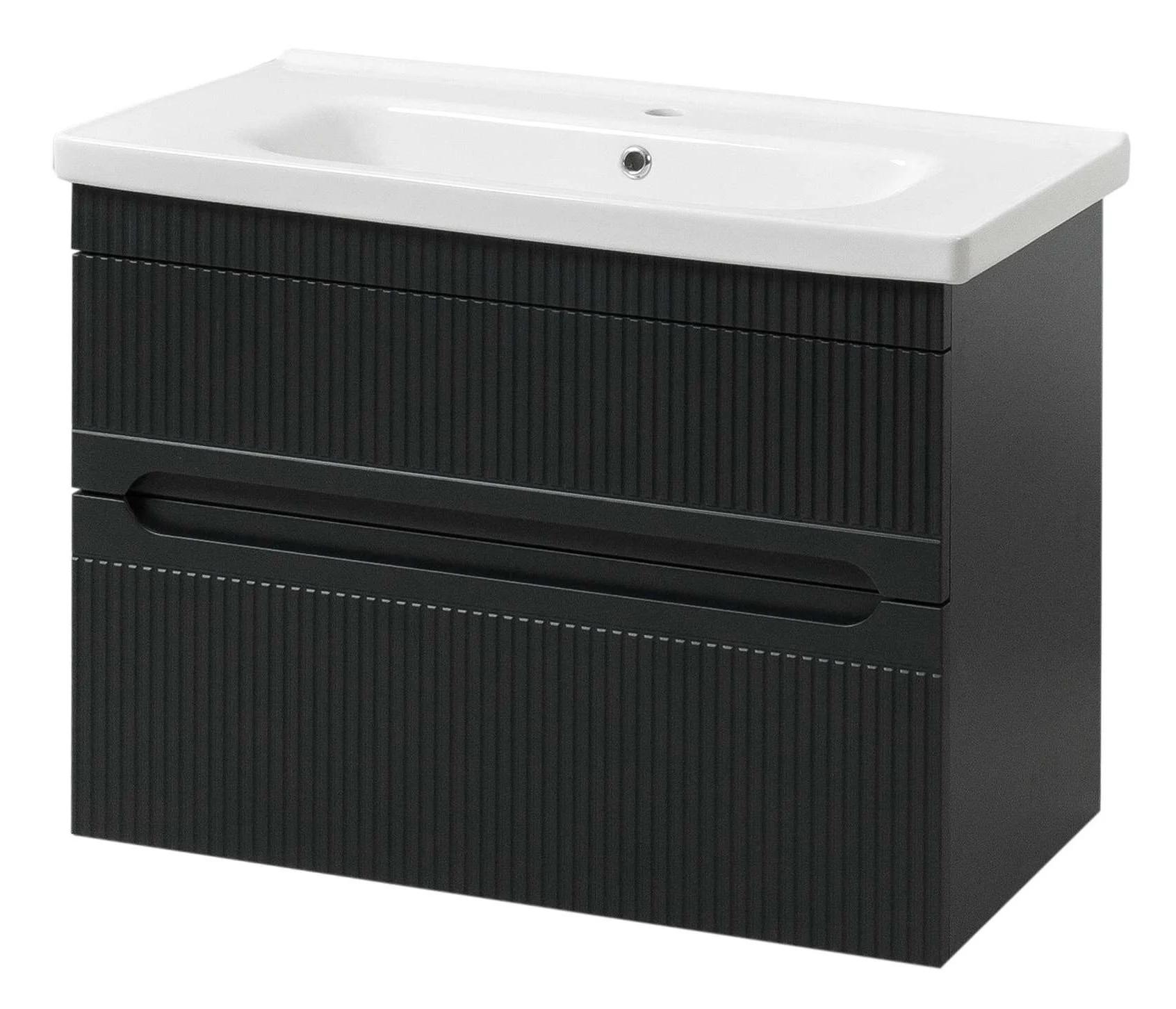 Тумба підвісна ЮВВІС Aria ТПБ-2 Д 80 см Антрацит матовий/умивальник Fenova 80 см з 3 D ефектом