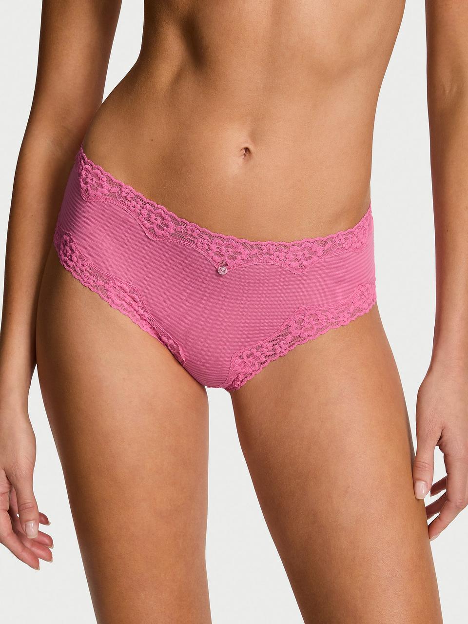 Трусики женские Victoria's Secret Cotton Shadow Stripe Lace-Waist Cheeky XS Розовый (253259983761)