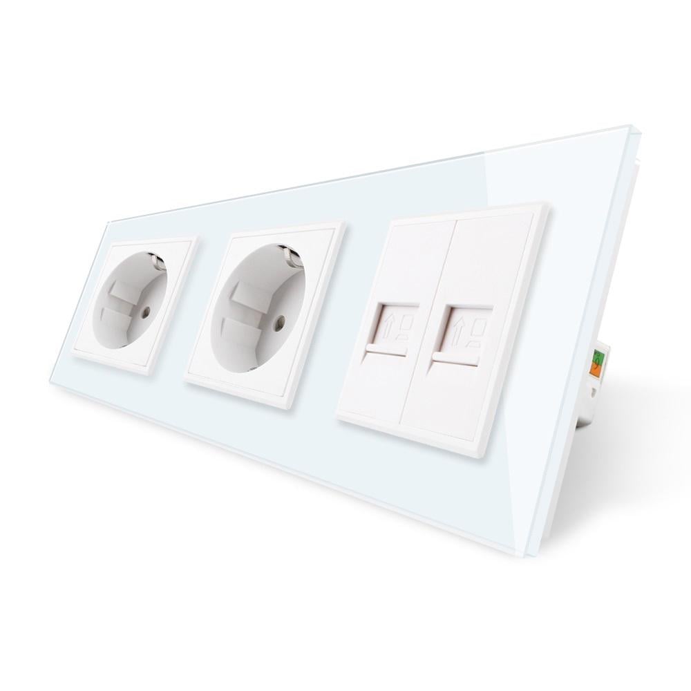 Розетка трехместная LIVOLO комбинированная Стеклянный-белый (VL-C7C2EU2CK0-11)