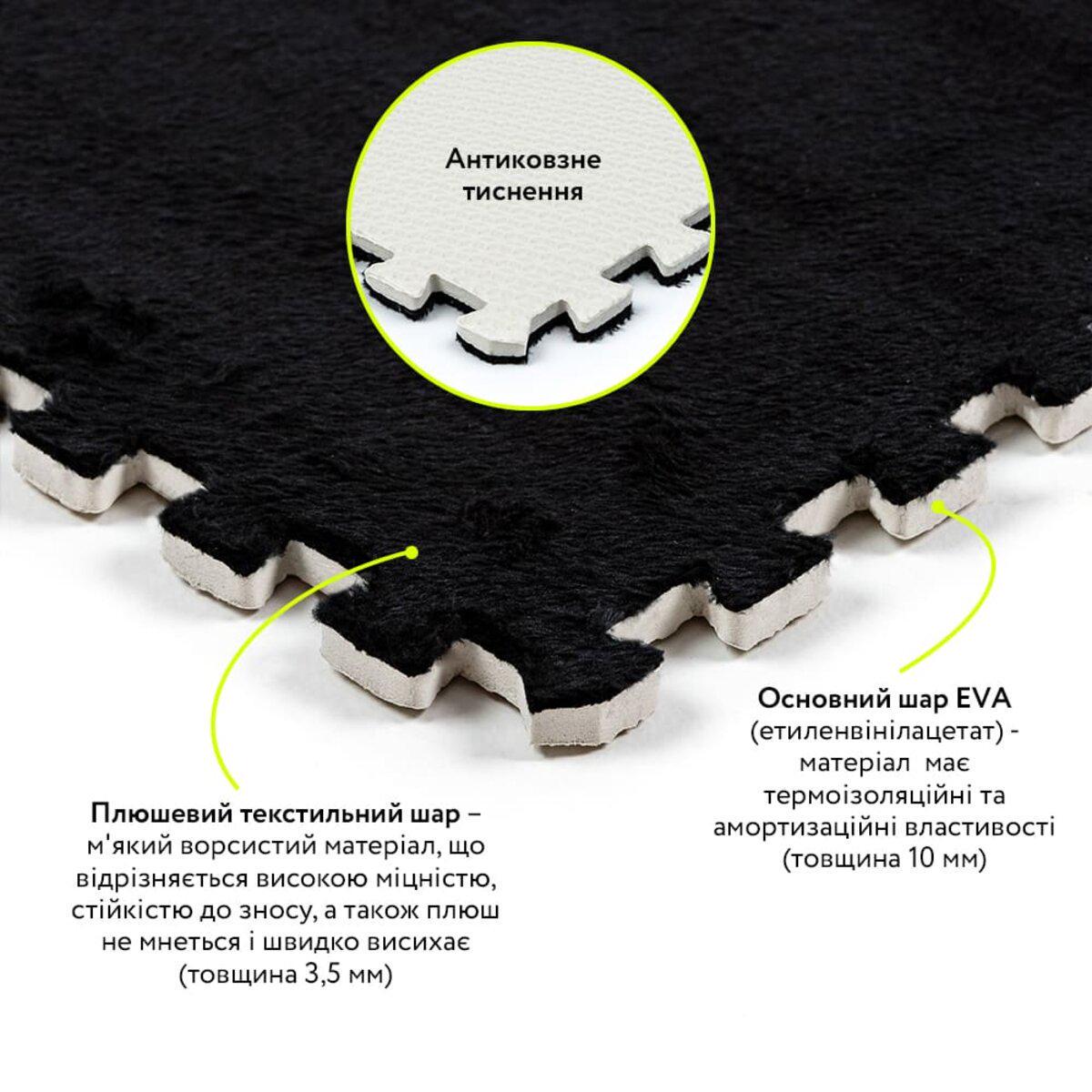 Підлога-пазл для підлоги плюшевий 60х60х1 см Чорний (SW-00002079) - фото 4 Підлога-пазл для підлоги плюшевий 60х60х1 см Чорний (SW-00002079) - фото 4