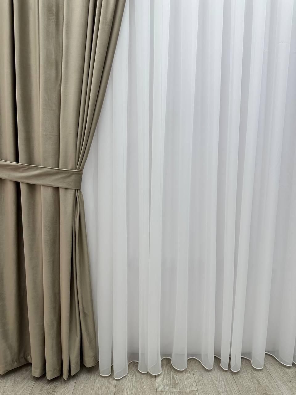 Штора велюрова на тасьмі 6 см 300x260 см Сіро-бежевий (SB-01-14-T43) - фото 4
