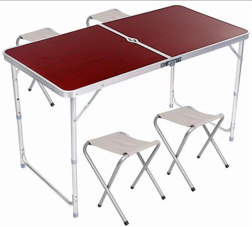 Набір туристичний Folding Table стіл розкладний алюмінієвий з ручкою та стільці 4 шт. Коричневий (25336467)