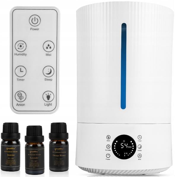 Ультразвуковой увлажнитель воздуха с ионизацией/пульт/3 масла/гигростат/таймер/3 уровня тумана/светодиодная панель