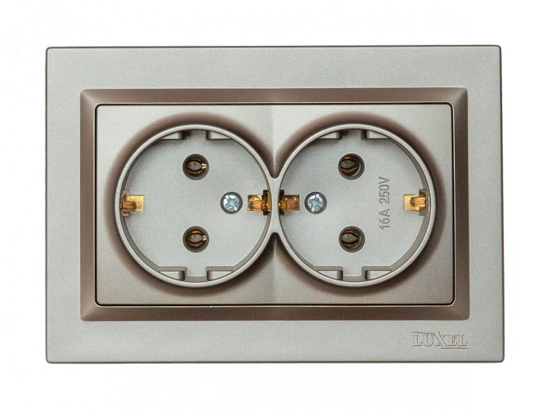 Розетка двойная Luxel с заземлением Jazz 9708Н+ Графитовый/Белый механизм (9008)