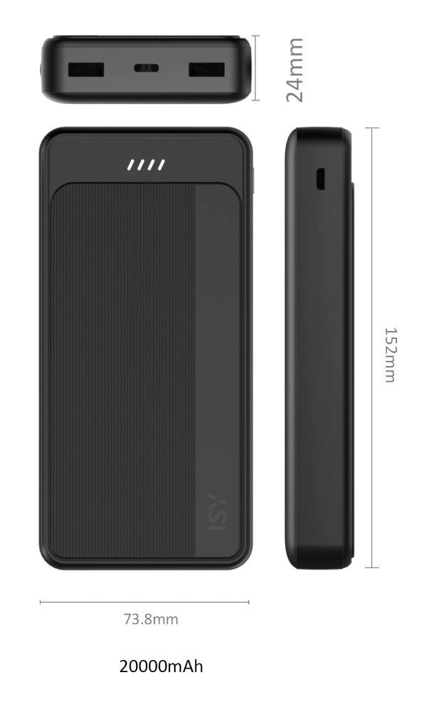 Повербанк ISY IPP-20000-C-BK-1 20000 mAh Black - фото 2