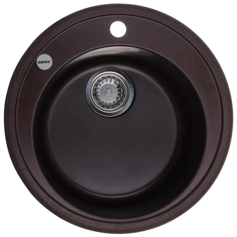 Мойка гранитная для кухни Zerix ZS-510R-12 510x510 мм врезная круглая Коричневый (ZX4536)