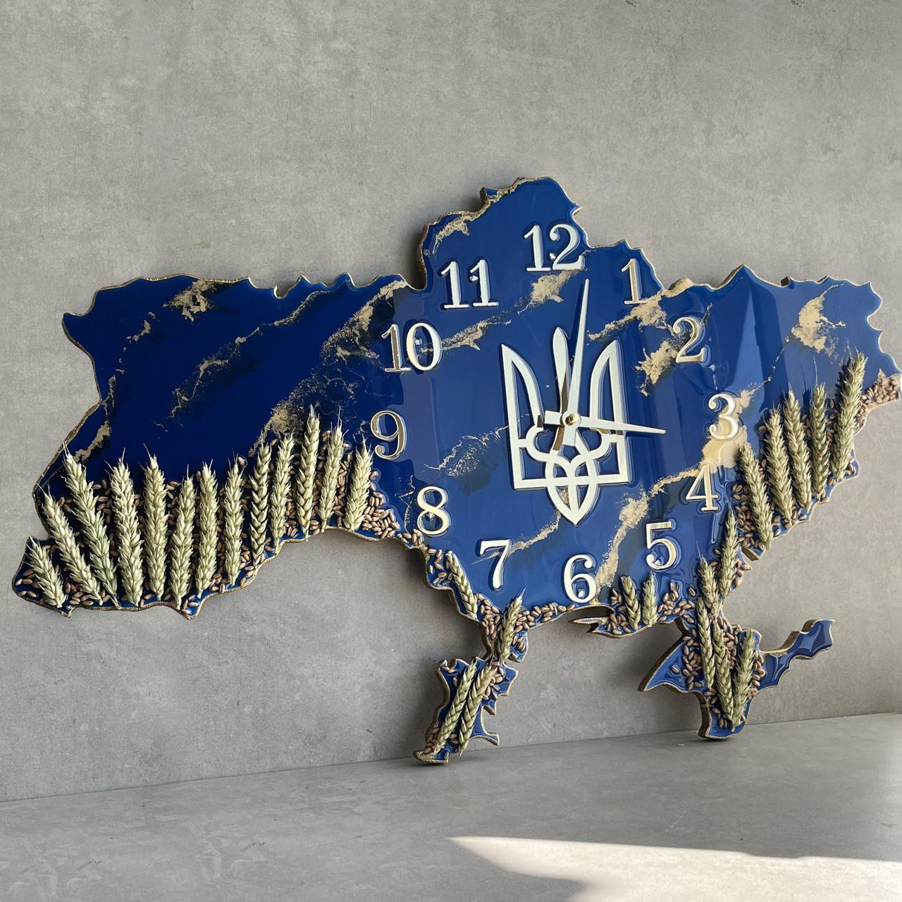 Часы настенные из эпоксидной смолы Карта Украины 70х45 см