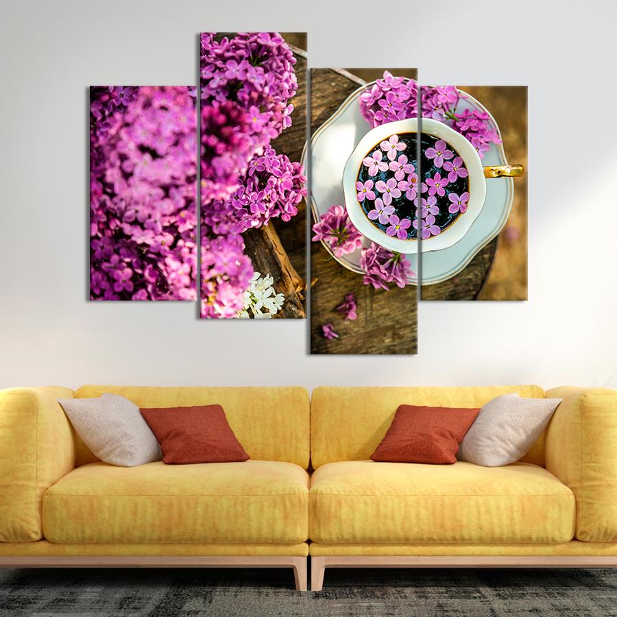 Картина цветы и растения Чёрный кофе и сирень 129x90 см (A1061-4)