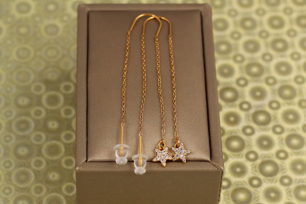 Сережки протяжки Xuping Jewelry Зірочки з дрібними каменями Золотистий (33754071)
