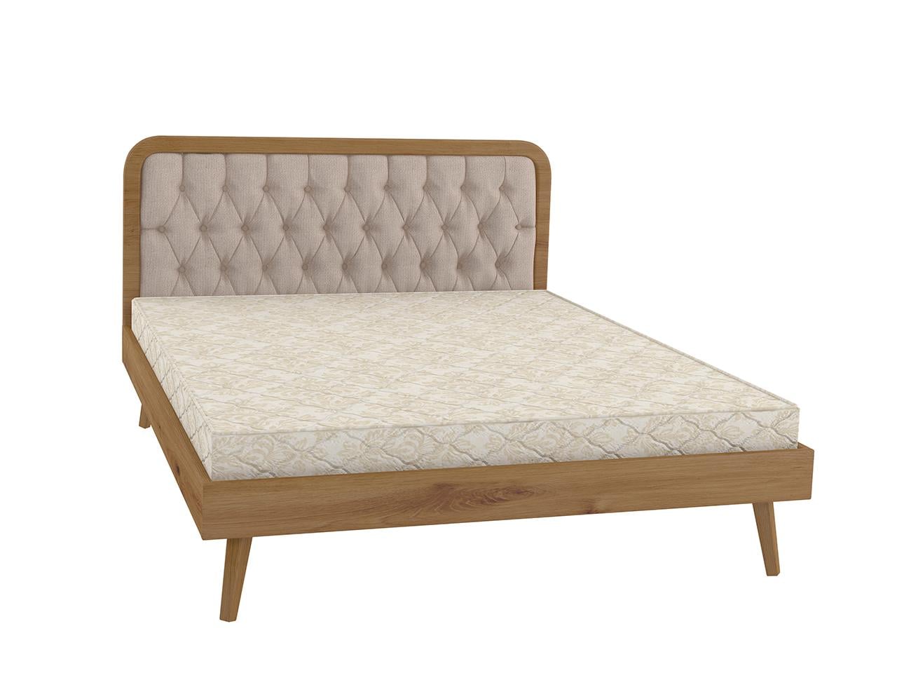 Кровать двуспальная MebiGrand Токио с мягким изголовьем Аляска 01 160x200 см Орех светлый/бежевый (51889)