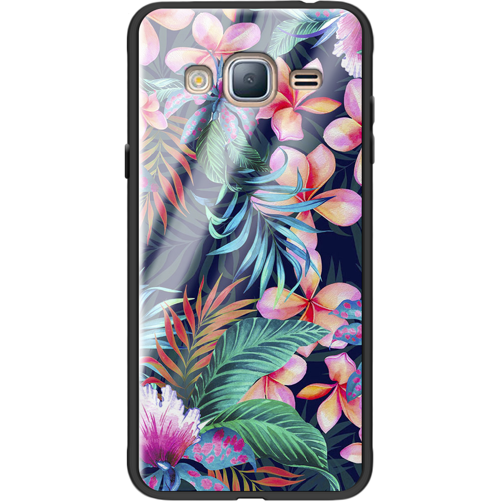 Чехол BoxFace Samsung J320 Galaxy J3 flowers in the tropics Черный силикон со стеклом (24962-up1971-37742)