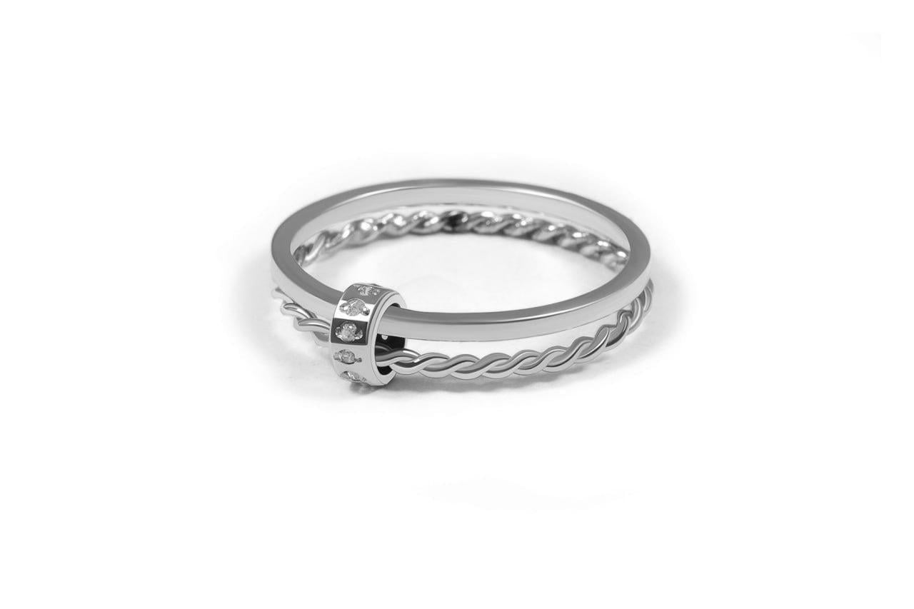 Кольцо двойное из серебра с фианитами SK-0075 р. 15,5 (2321690862)