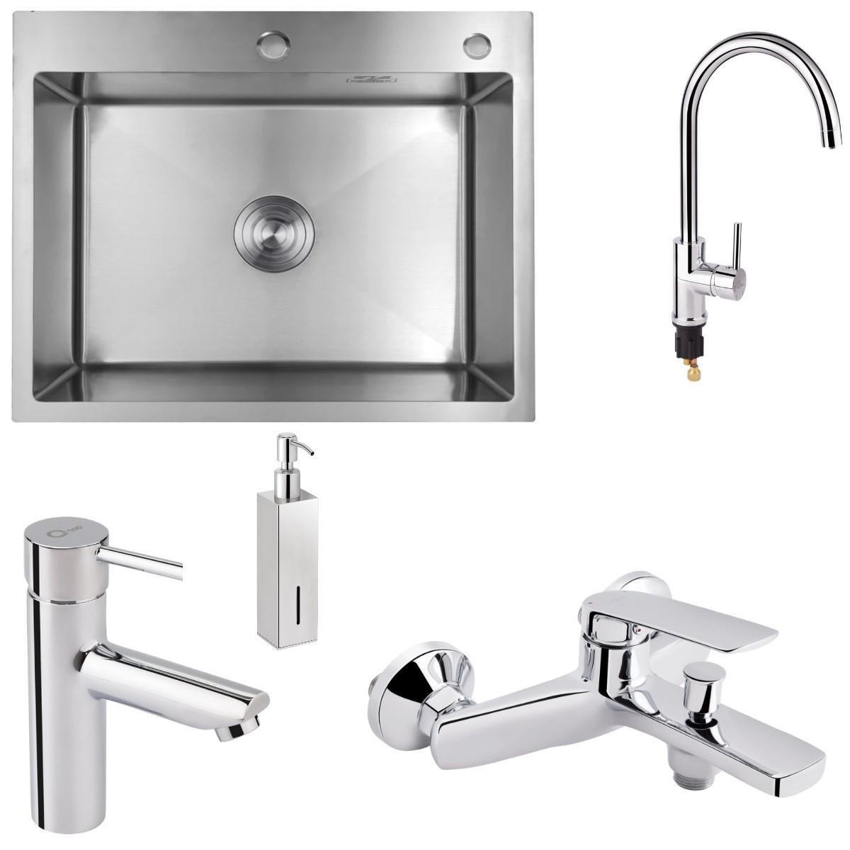 Мойка Kroner 6050 кран с подключением к фильтру воды/кран в ванну/кран для умывальника и дозатор