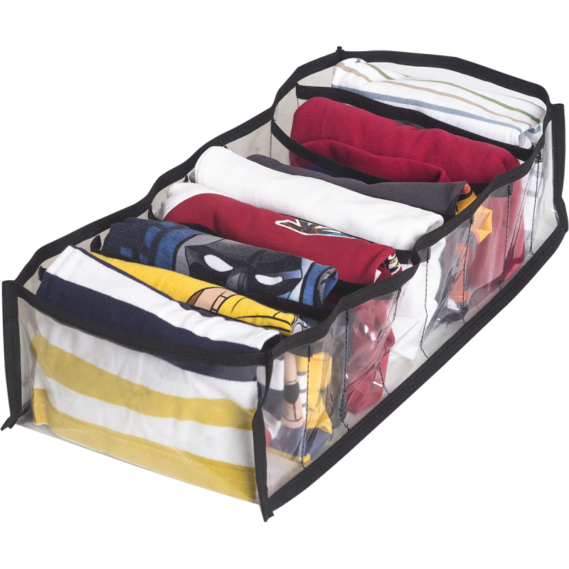 Органайзер-разделитель для легкой одежды OGR55 M на 8 ячеек 39х20х9 см Прозрачный с черным