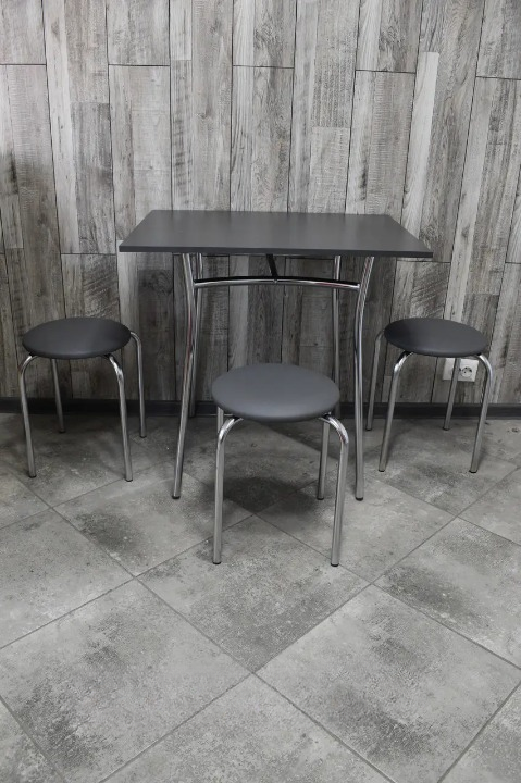 Кухонний комплект CHICO Тріо стіл/табурети 3 шт. в хром-корпусі 60х80х75 см Чорни/Сірий (28374712)