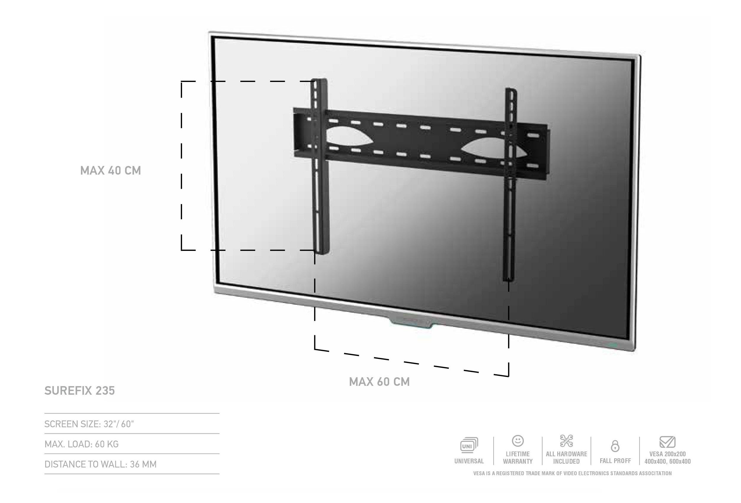 Кронштейн для телевизора Sonorous SUREFIX 235 Фиксированный 32"-60"/60 кг (0235) - фото 2