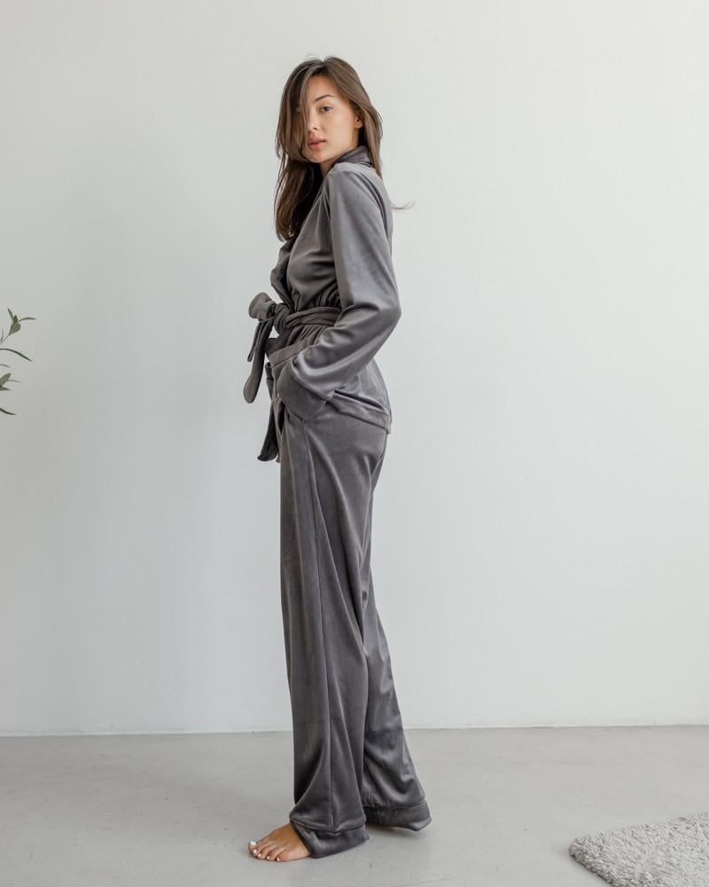 Піжама на запах велюрова р. 44 Сірий (5004) - фото 5 Піжама на запах велюрова р. 44 Сірий (5004) - фото 5