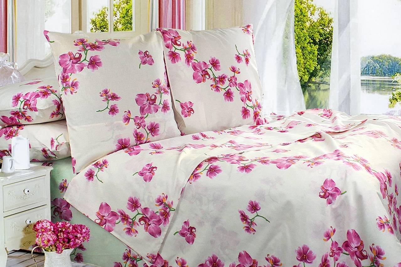 Комплект постельного белья семейный Еней-плюс Т0396 Белый/Розовый