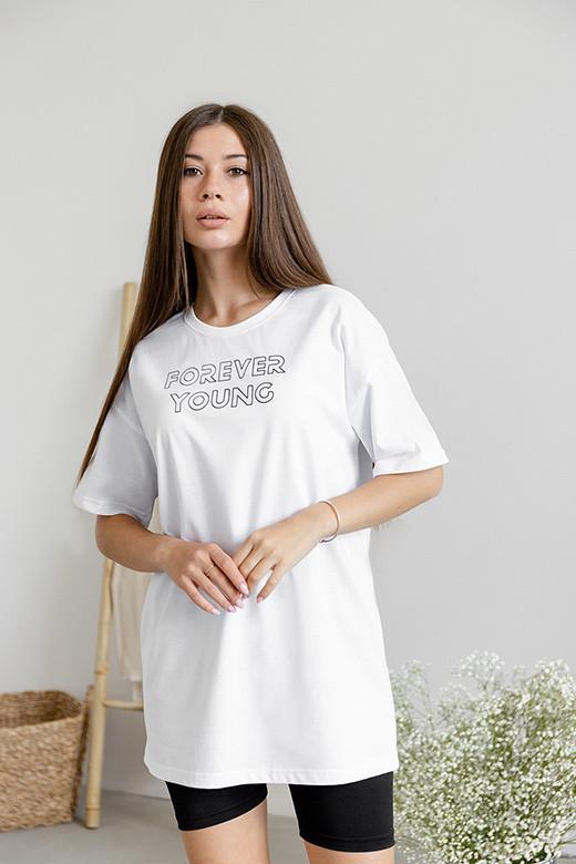 Футболка чоловіча бавовняна однотонна оверсайз GBI Forever young XS/S Білий (13739)