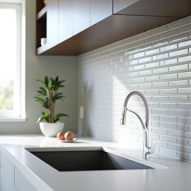 Смеситель для кухни PLAMIX LUCAS-017 с гибкой лейкой высокий однорычажный пластик Хром (b-PM0715) - фото 2