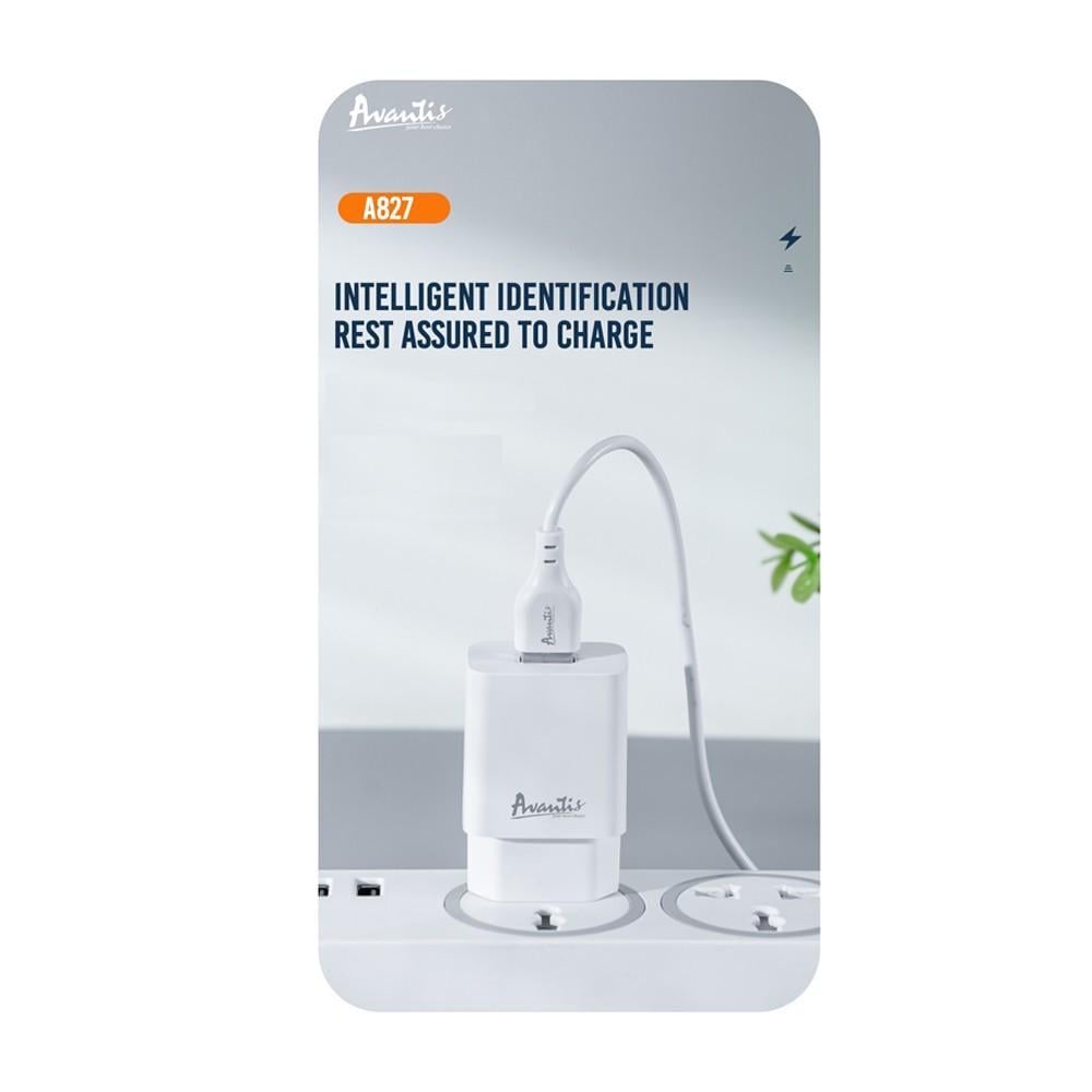 Зарядний пристрій мережевий Avantis A827 1USB 2,4A з Type-C Білий (1858272830)