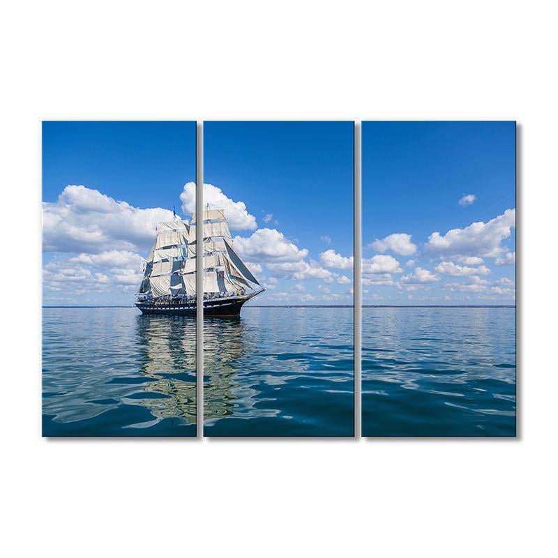 Картина модульная Вдалеке большой парусник 3 модуля 60x90 см