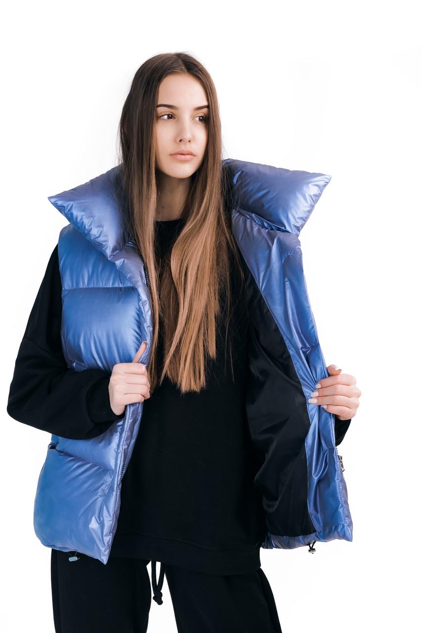 Жилетка женская "Zefir" длинная яркая безрукавка хамелеон Синий