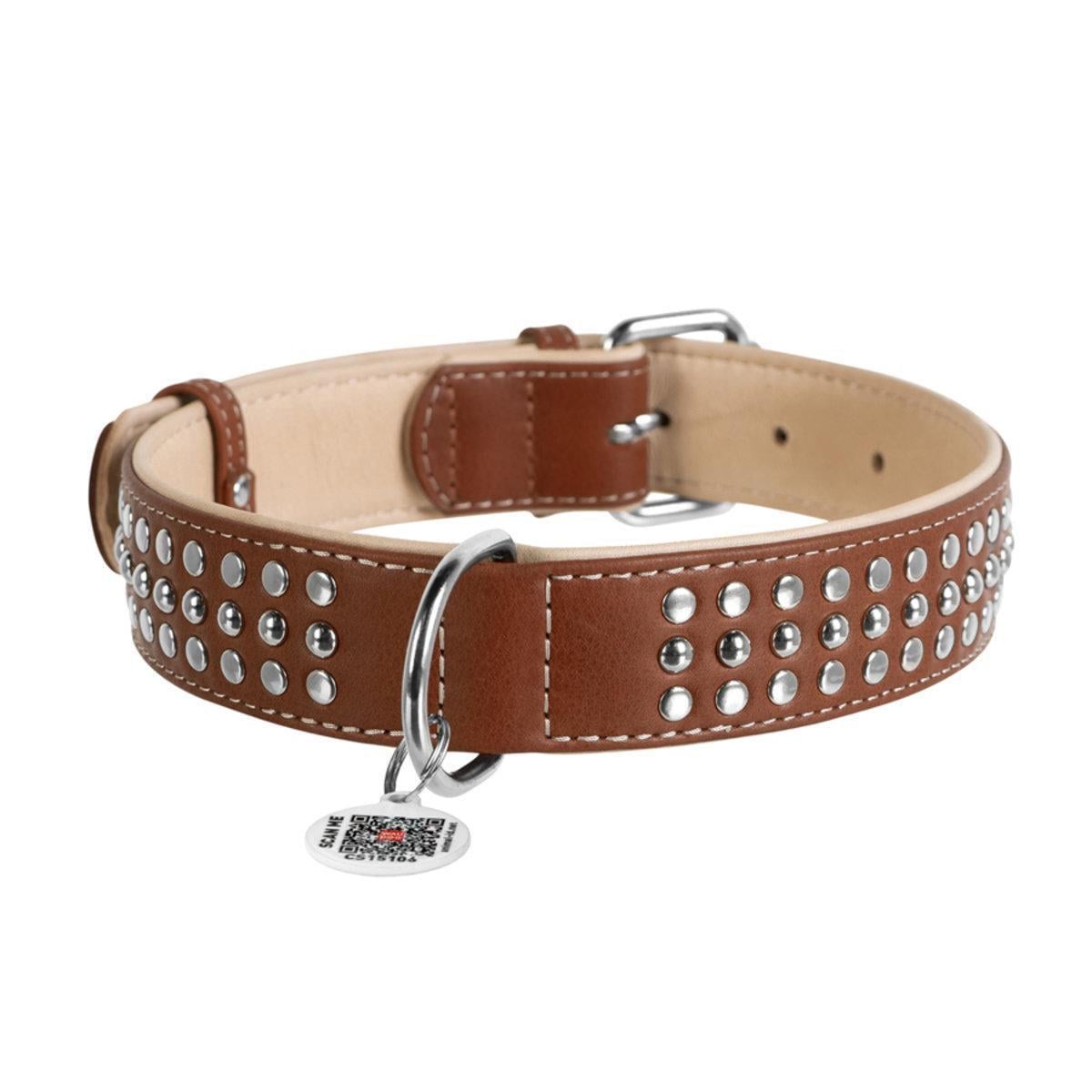 Ошейник для собак кожаный Waudog Soft с QR паспортом/металлические украшения 35 мм х 46-60 см Коричневый (7215 Col) Ошейник для собак кожаный Waudog Soft с QR паспортом/металлические украшения 35 мм х 46-60 см Коричневый (7215 Col)