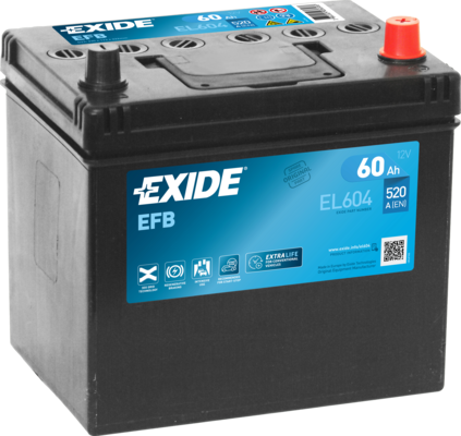 Аккумулятор для легкового автомобиля EXIDE EFB JIS Euro ЕL604 60 Ah 12V (18073455)