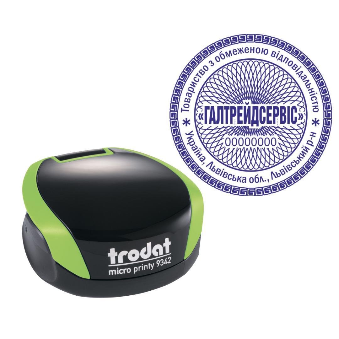 Печать ТОВ на карманном оснащении Trodat Micro Printy 9342 d 42 мм Зеленый (ООО4/9342/G)