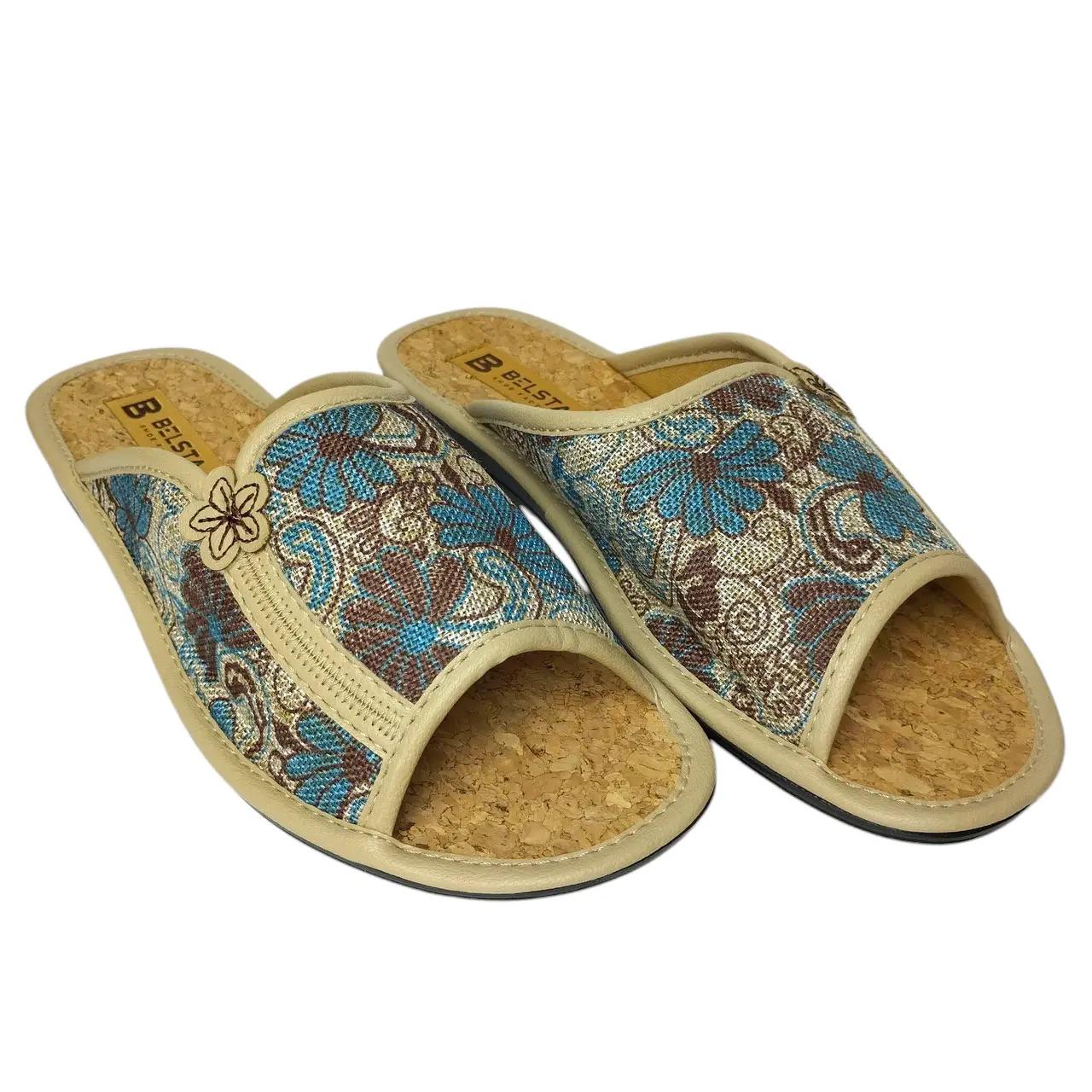 Домашние тапочки женские открытые пробка 24,5 см р. 38 Бежевый (166-пробка-38)