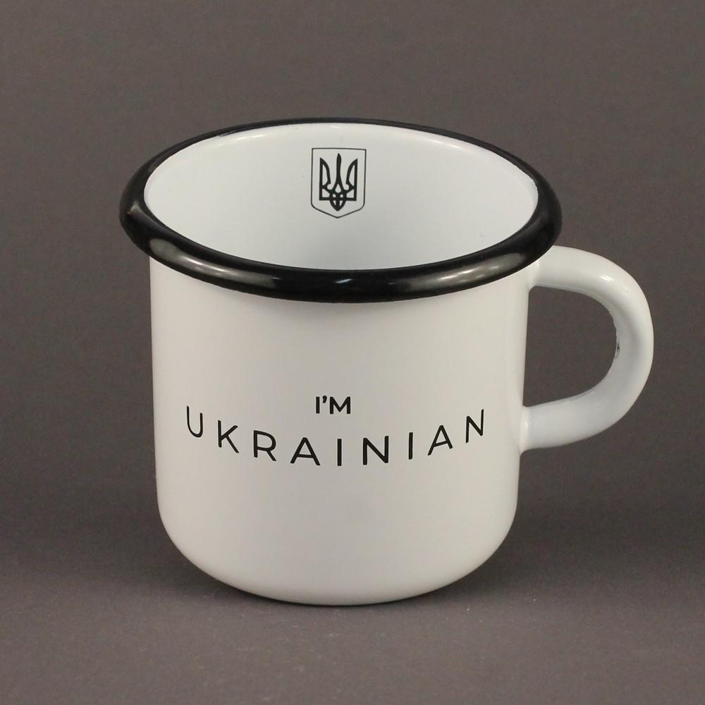 Кружка емальована Enamel mug з принтом "I'm Ukrainian" 400 мл Білий - фото 2